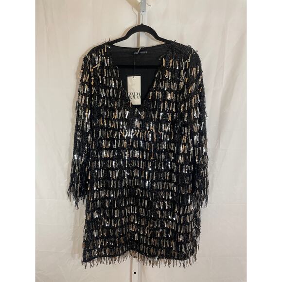Zara Dresses & Skirts - NWT Zara Festive Days Sequin Dress - Womens Size XL - Black and Silver